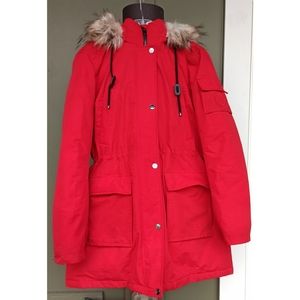 DKNY Red Winter Coat With Hood - Size L